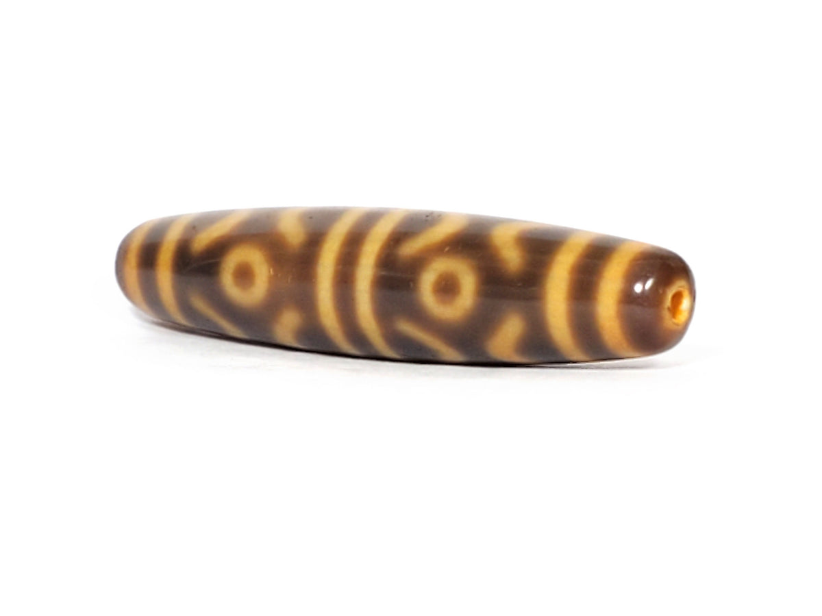 At-053126-6ETT, third-face rotation, six eye tiger tooth composition, honey-gold motif lines, 57.9mm spindle, unretouched