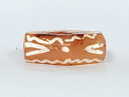 Ancient Double Diamond Eye-In-Eye, Wave, Tiger Tooth, & Star Motif Carnelian Dzi with Bloodspot