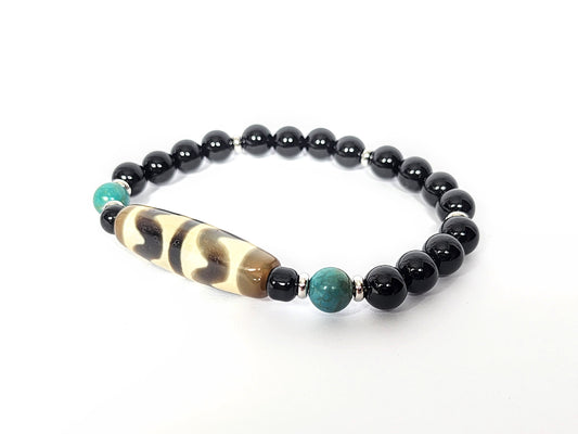 Double Tiger Tooth Dzi Bead Bracelet