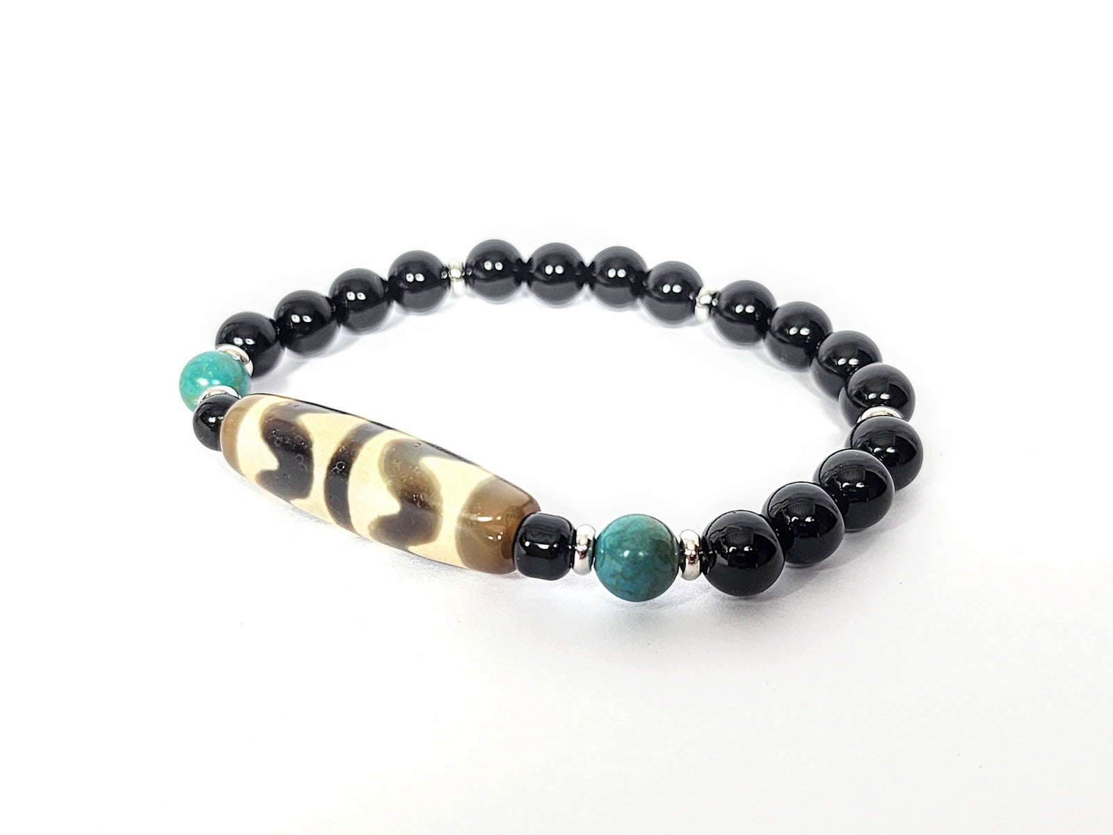 Double Tiger Tooth Dzi Bead Bracelet