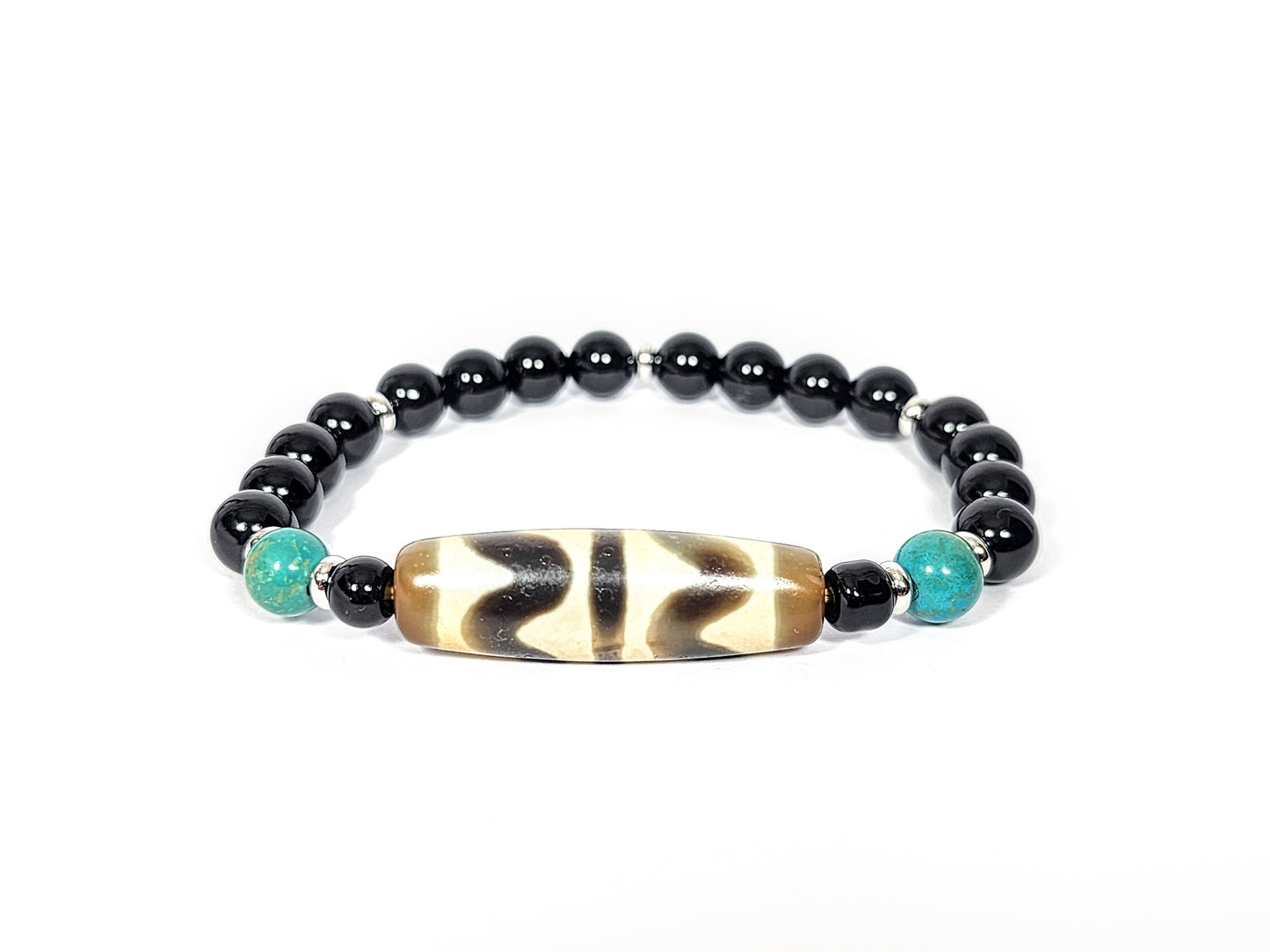 Double Tiger Tooth Dzi Bead Bracelet