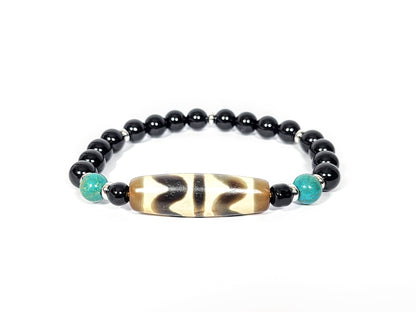 Double Tiger Tooth Dzi Bead Bracelet