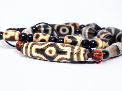 Ancient Tibetan Six Eye Motif Dzi Bead - Extremely Old (only the focal bead is for sale)