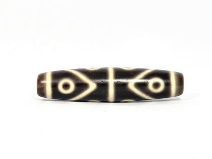 At-080226-8E2 antique eight eye dzi dark brown agate face B two eyes X-form cream connectors unretouched