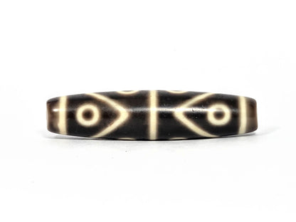 At-080226-8E2 antique eight eye dzi dark brown agate face D two eyes X-form connector elements unretouched