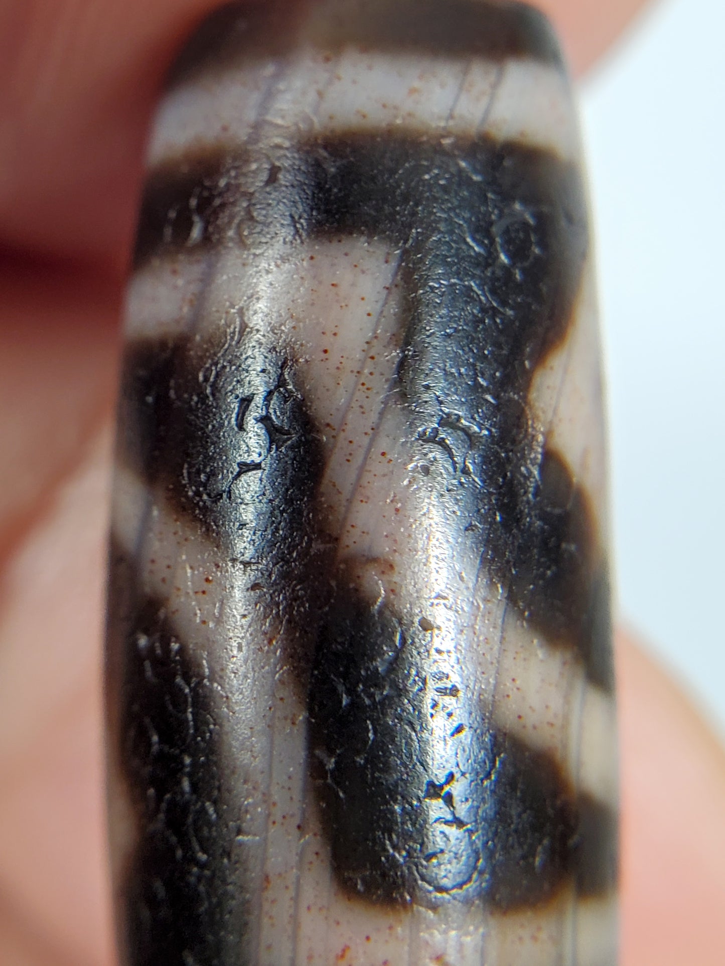 Antique Tibetan Two Diamond Eye Dzi Bead with Bloodspots (TiD-Ant-XB-TwE-050125)