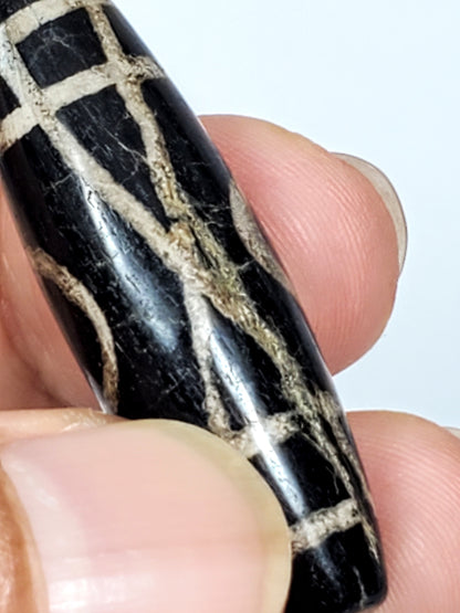 Ancient Two Eye Motif Dzi With Calcification (Anc-TwE-050824)