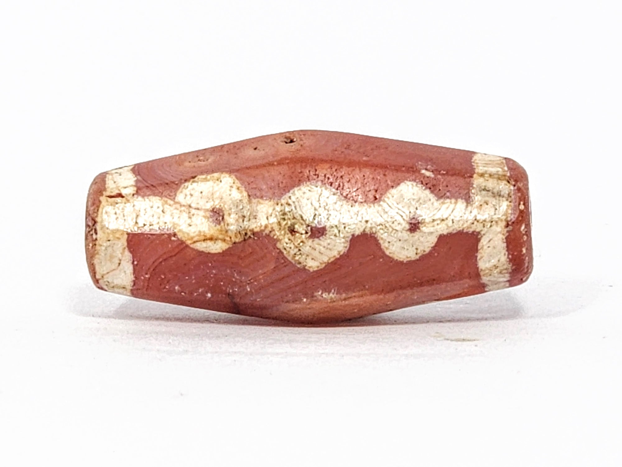 Ancient Links Motif Carnelian Dzi with Bloodspots (050725) - Rare Octagon Shape