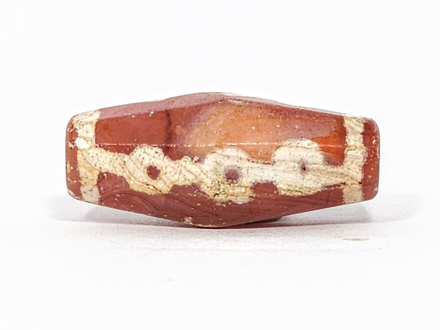 Ancient Links Motif Carnelian Dzi with Bloodspots (050725) - Rare Octagon Shape