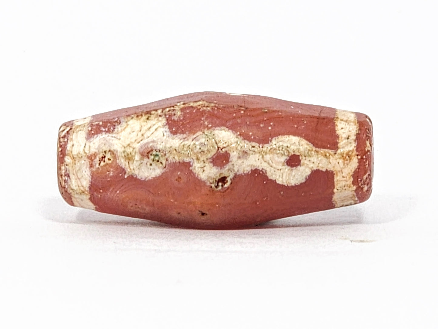Ancient Links Motif Carnelian Dzi with Bloodspots (050725) - Rare Octagon Shape