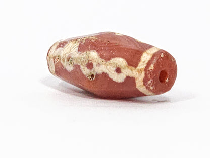 Ancient Links Motif Carnelian Dzi with Bloodspots (050725) - Rare Octagon Shape