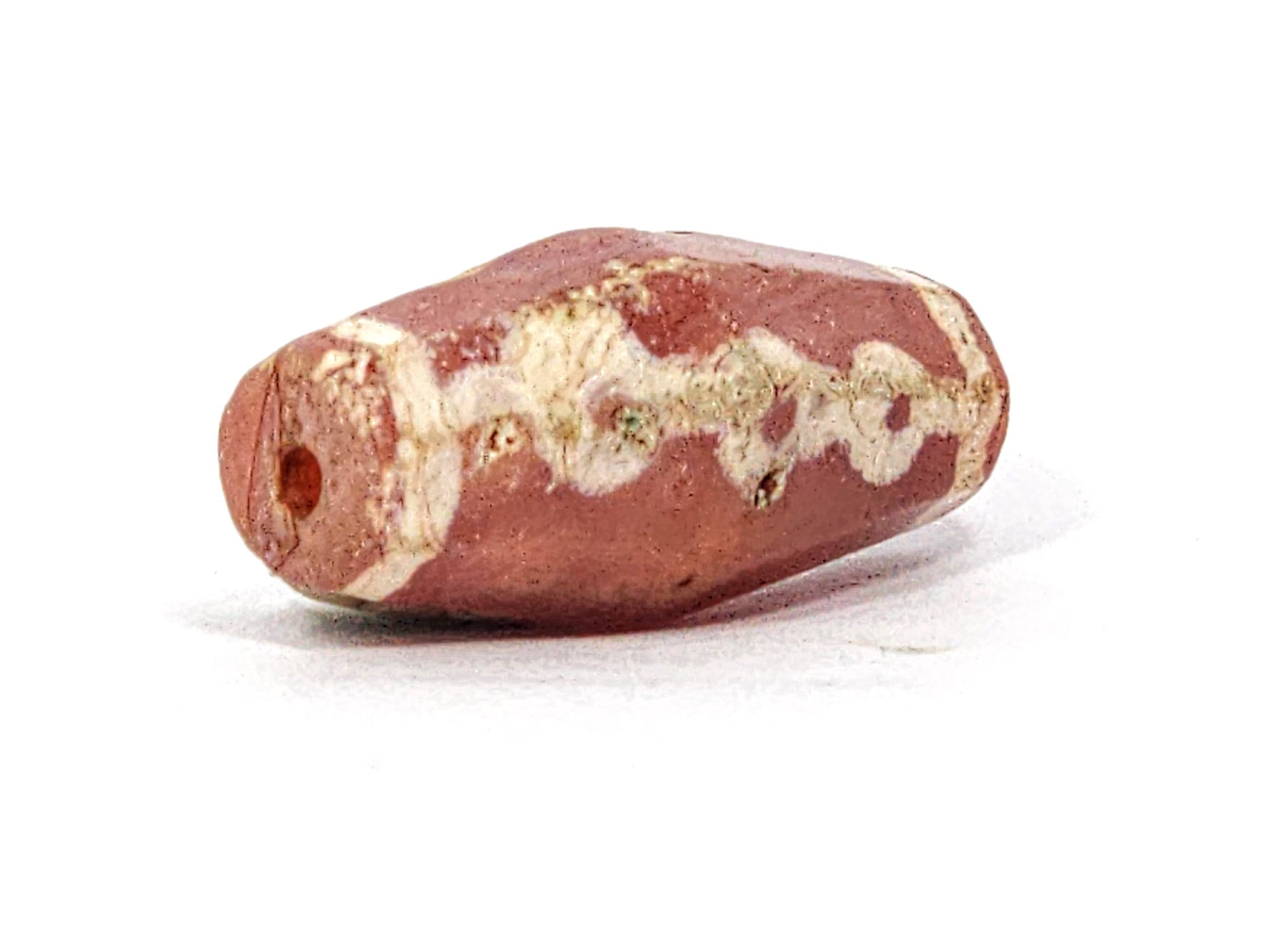 Ancient Links Motif Carnelian Dzi with Bloodspots (050725) - Rare Octagon Shape