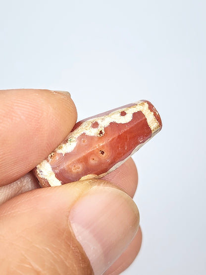 Ancient Links Motif Carnelian Dzi with Bloodspots (050725) - Rare Octagon Shape