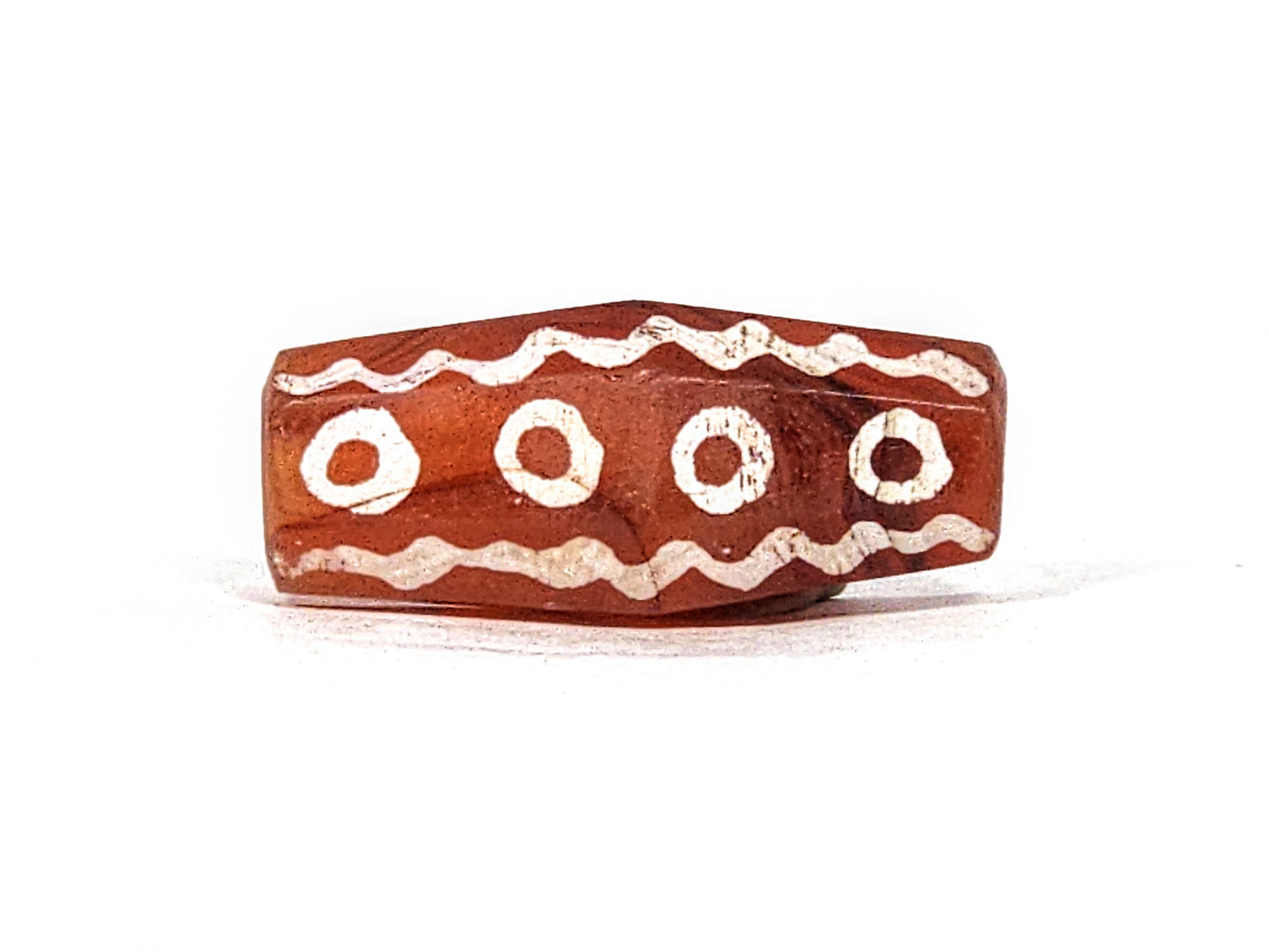 Ancient Sixteen Eye & Waves Motif Carnelian Dzi (010825) - Rare Octagon Shape