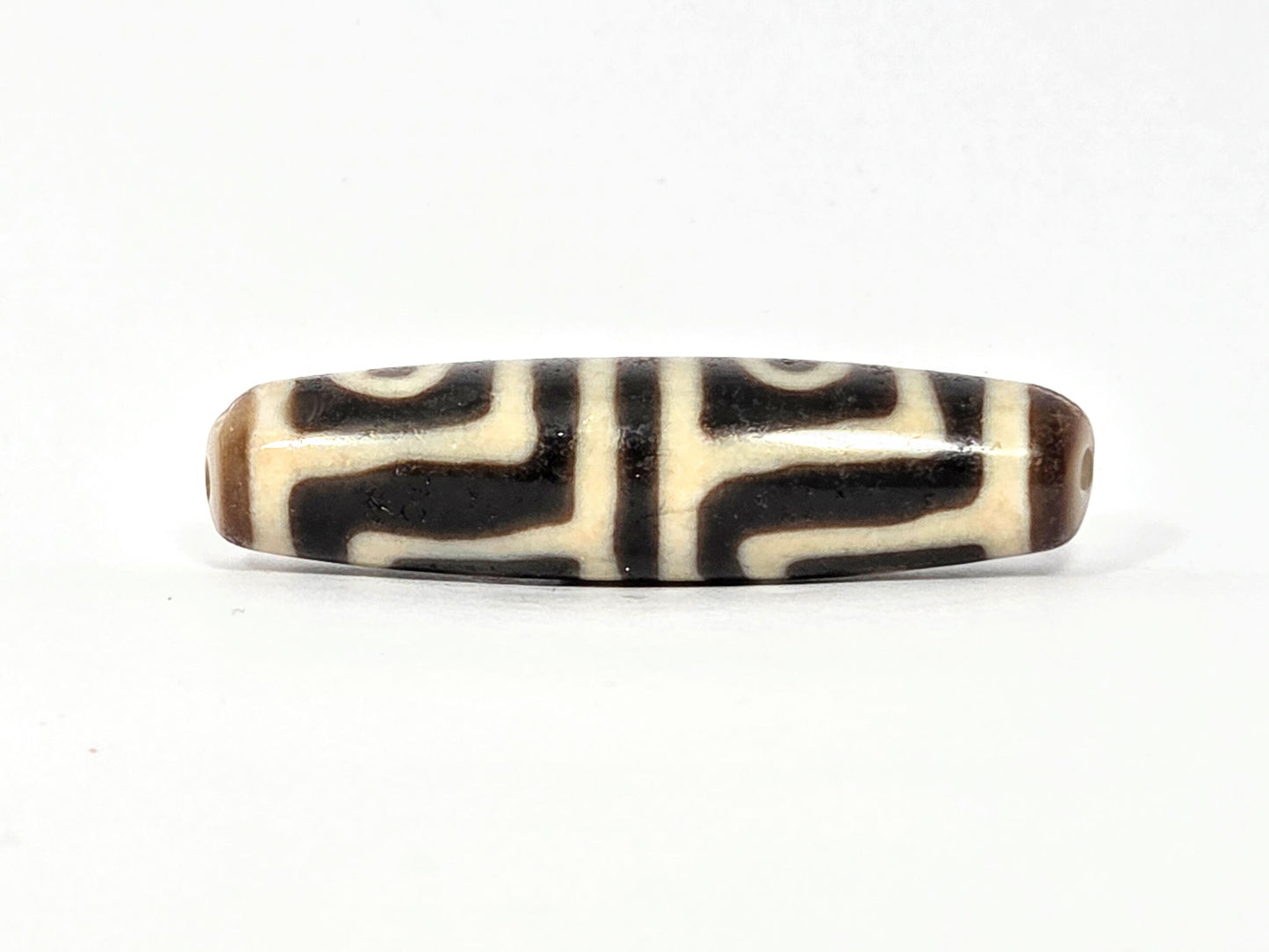 Four Eye Dzi, Square-Framed Eyes, 49.5×12.6mm, Deep Dark Warm Brown, S-Curve Connector Face (Ac-080425-4E)