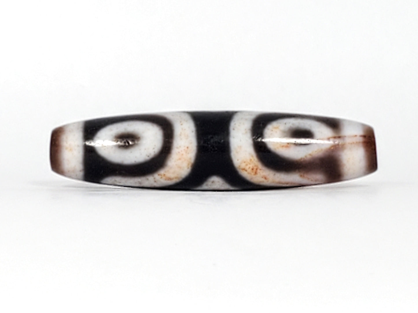 Ancient Tibetan Three Eye Motif Dzi with Extreme Bloodspots - Very Rare (TiD-Anc-XB-ThE-100224)