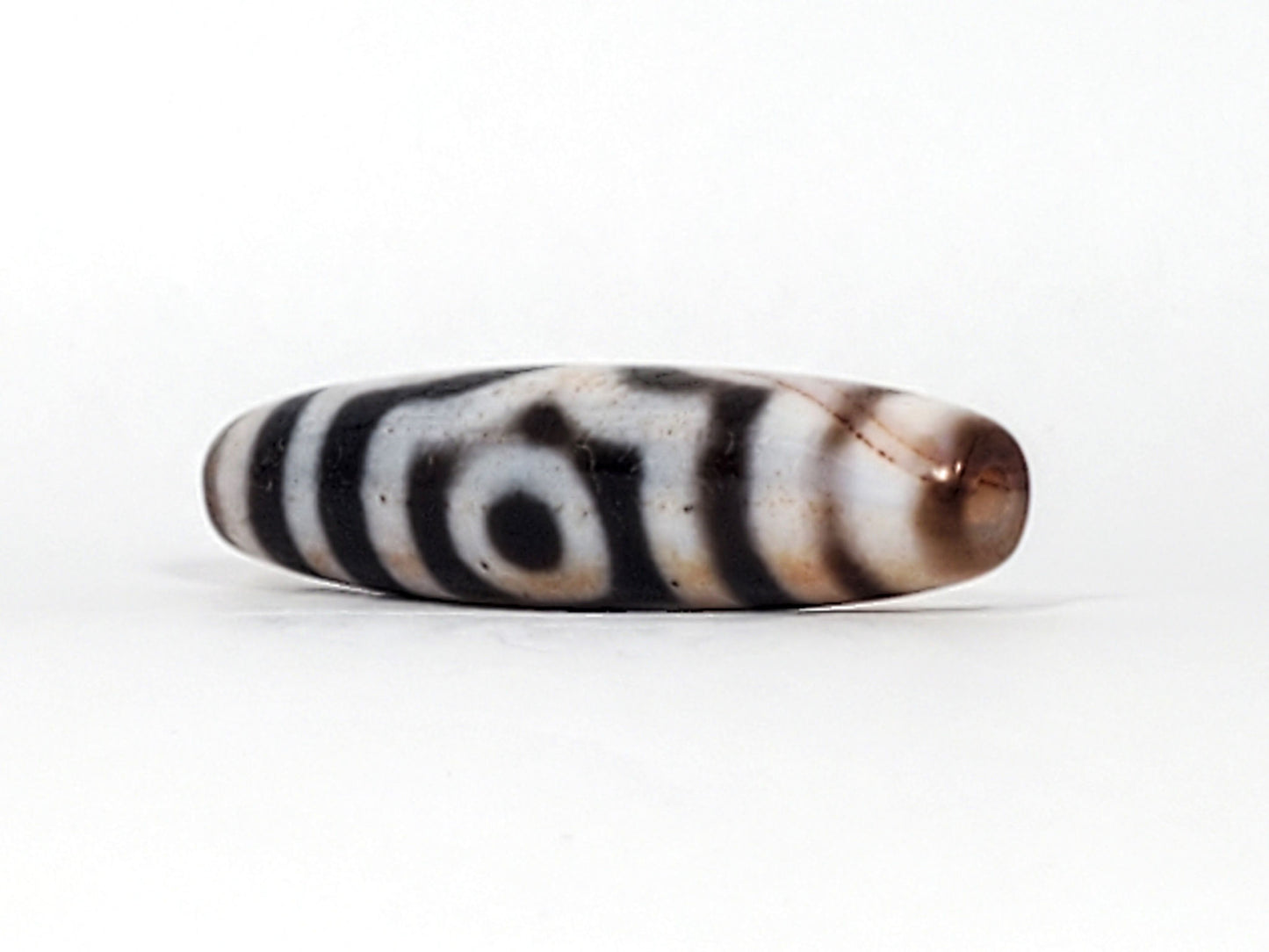 Antique Tibetan Three Eye Dzi Bead with Extreme Cinnabar Bloodspots | 100–200 Years Old (At-0426-3EBS2)