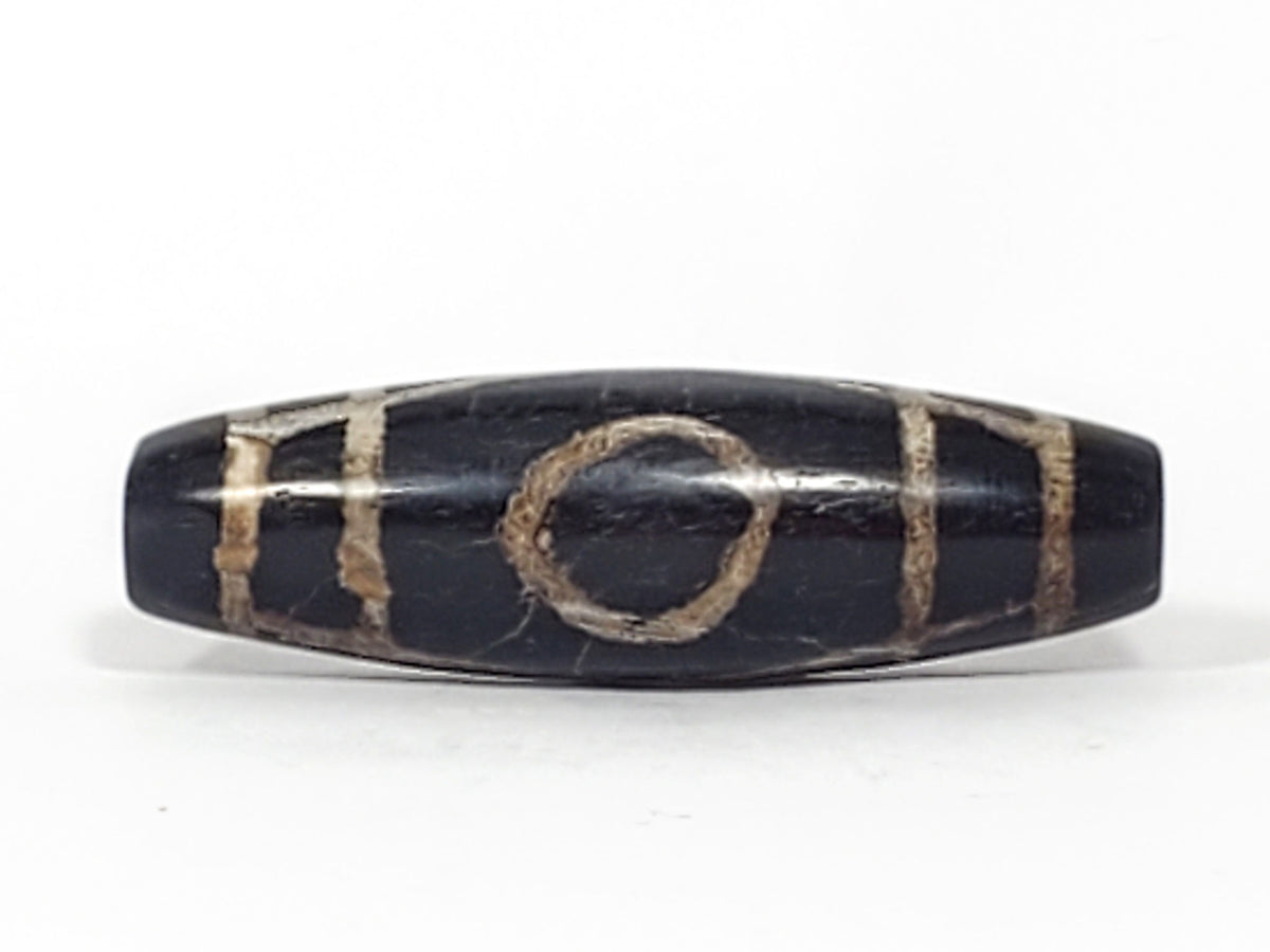 Ac-070926-TWE ancient two eye dzi pitch-black agate fourth face grid calcification X-cross element unretouched