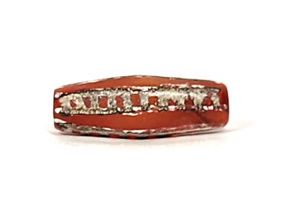 Ac-010825-4RT face C, clearest rail compartments, bright silver-grey rails on terracotta-red, octagonal flat facet, unretouched