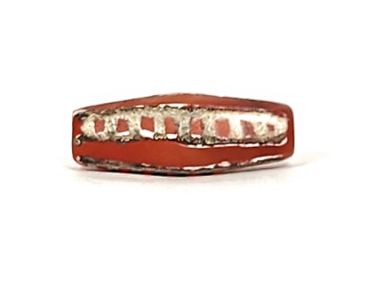 Ac-010825-4RT face D close, rectangular rail windows visible, terracotta carnelian ground, dark border trim, unretouched