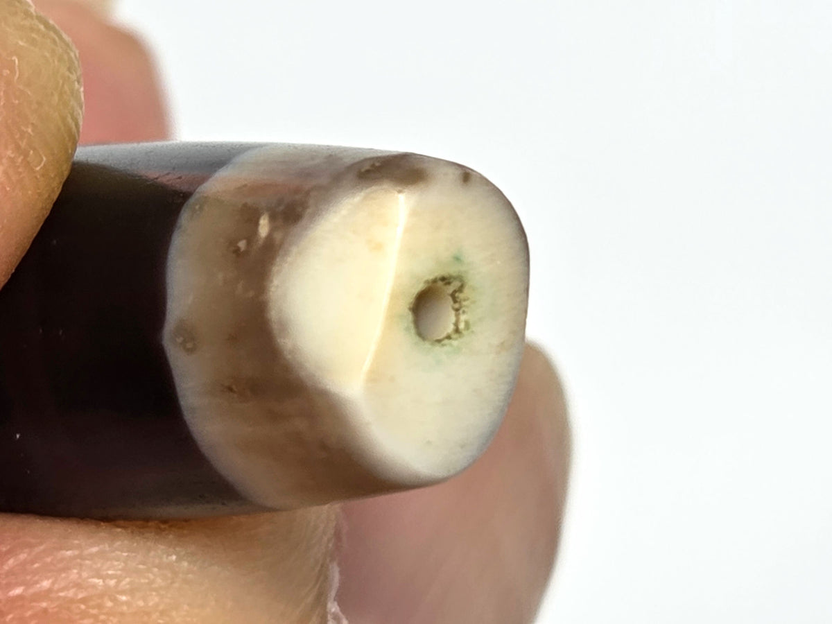 Ac-061526-1SBW, Face B lower profile, warm purple-brown body variation, translucent end caps, medicine-dig ends, unretouched