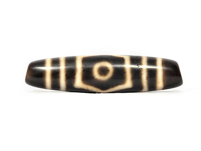 Ancient Tibetan Three Eye Dzi bead, 51.5mm, dark natural agate with three cream etched eye circles — 500+ years old — Anc-0426-ThE