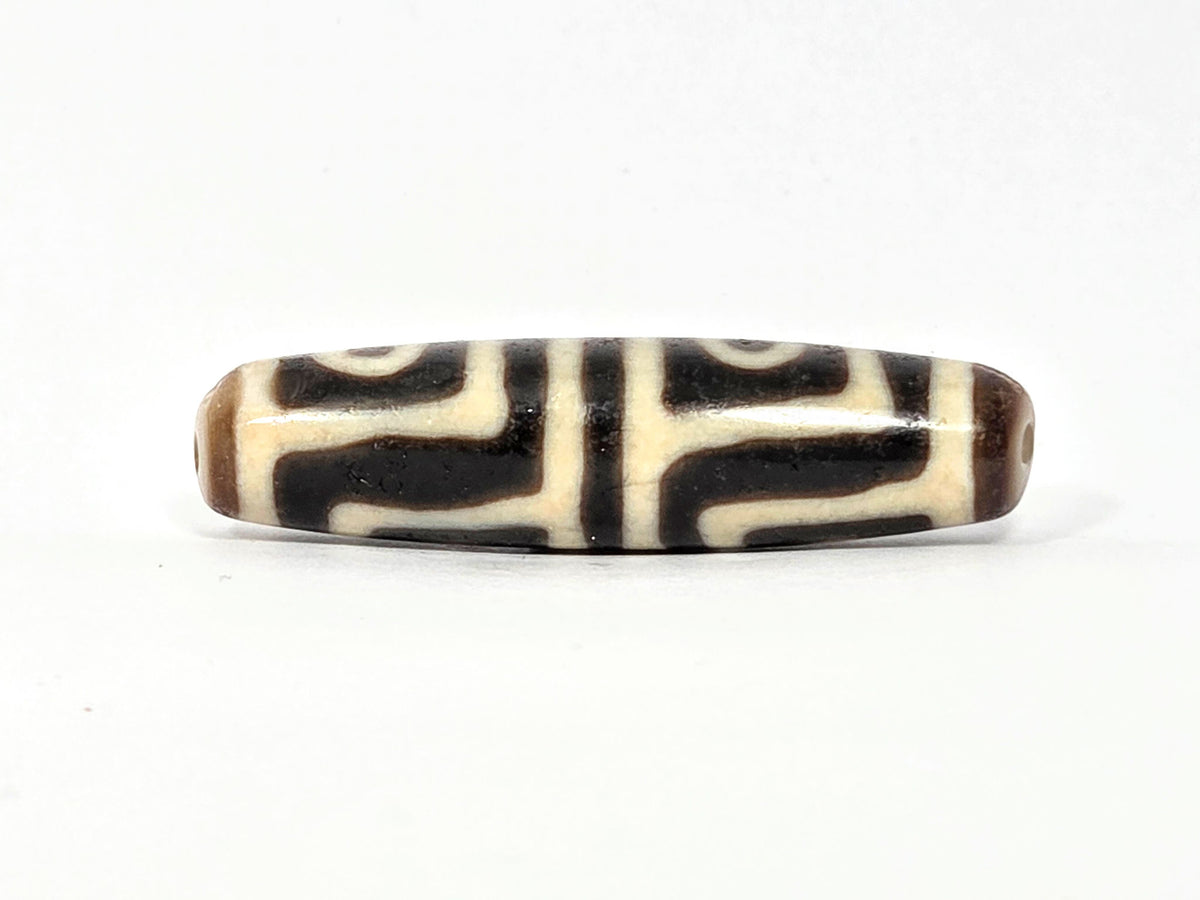 Ac-080425-4E left drill hole end, honey-brown tip, two Face A square-framed eyes visible from end, unretouched