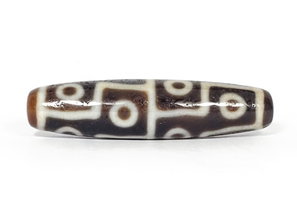 Ac-061826-12E2 Face B, 12 closed ring eyes, dark chocolate-brown agate, cream-white motif, unretouched