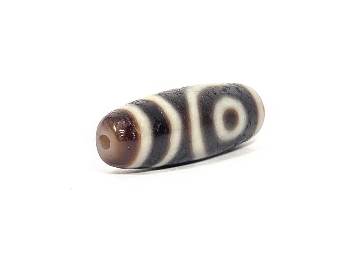 Ac-073026-2E ancient two eye dzi pitch-black agate face A bold eye cream concentric rings unretouched