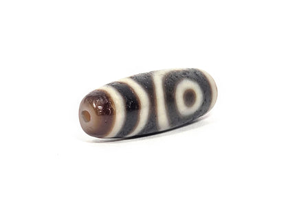 Ac-073026-2E ancient two eye dzi pitch-black agate face A bold eye cream concentric rings unretouched
