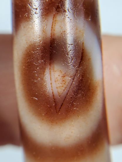 Antique Double Heaven Gate & Earth Gate Motif Dzi Bead with Bloodspot (Ant-B-DHGEG-102324)