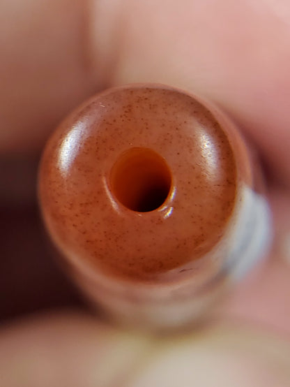 Antique Double Heaven Gate & Earth Gate Motif Dzi Bead with Bloodspot (Ant-B-DHGEG-102324)