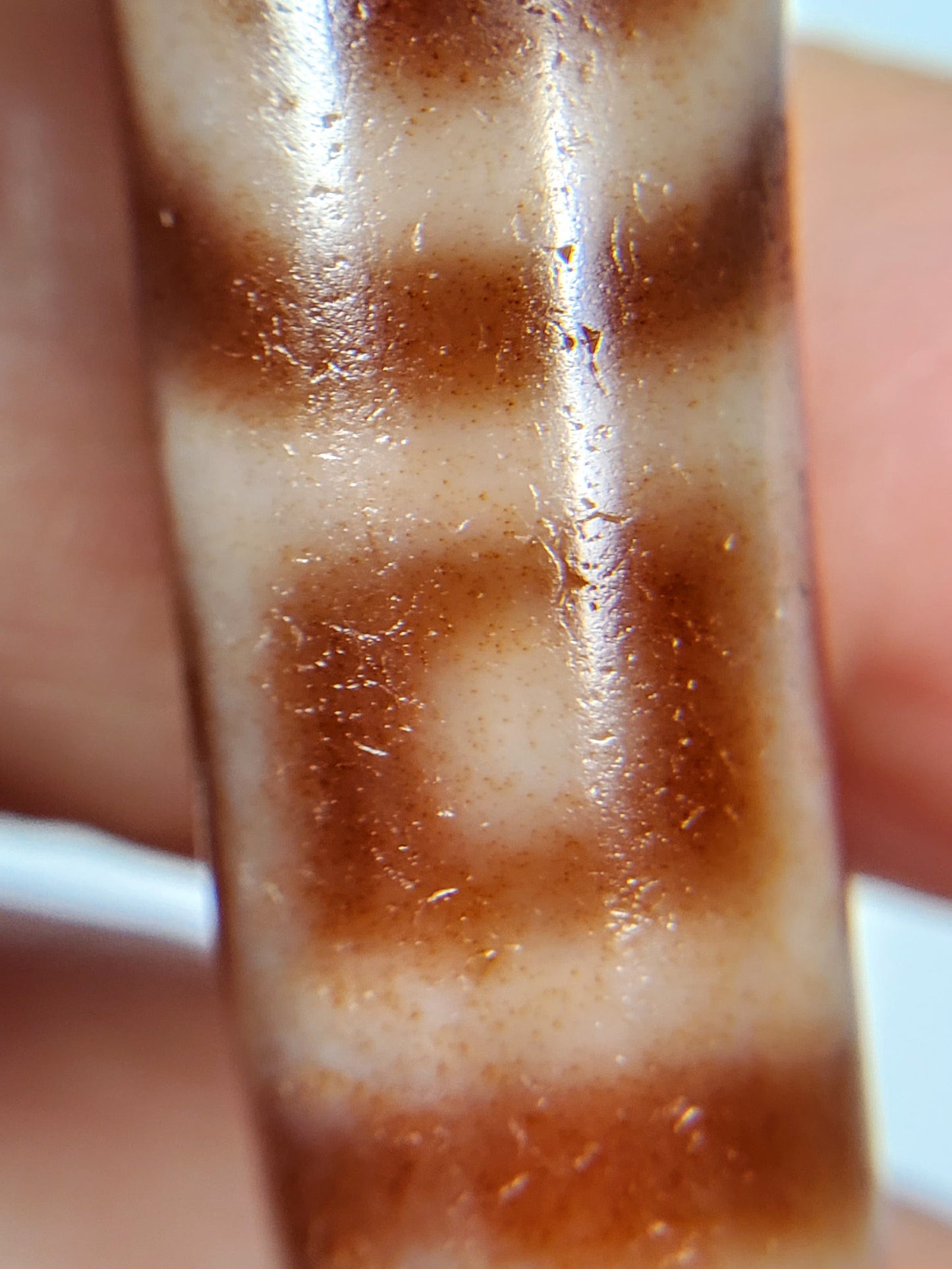 Antique Double Heaven Gate & Earth Gate Motif Dzi Bead with Bloodspot (Ant-B-DHGEG-102324)