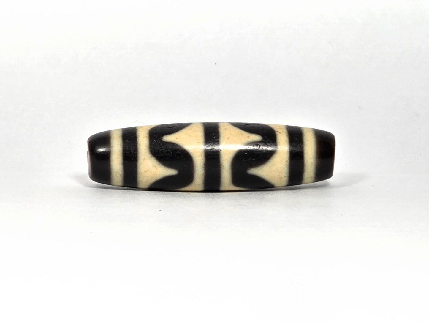 At-090226-DW9 antique double wave dzi dark brown black agate third rotation narrow profile, unretouched