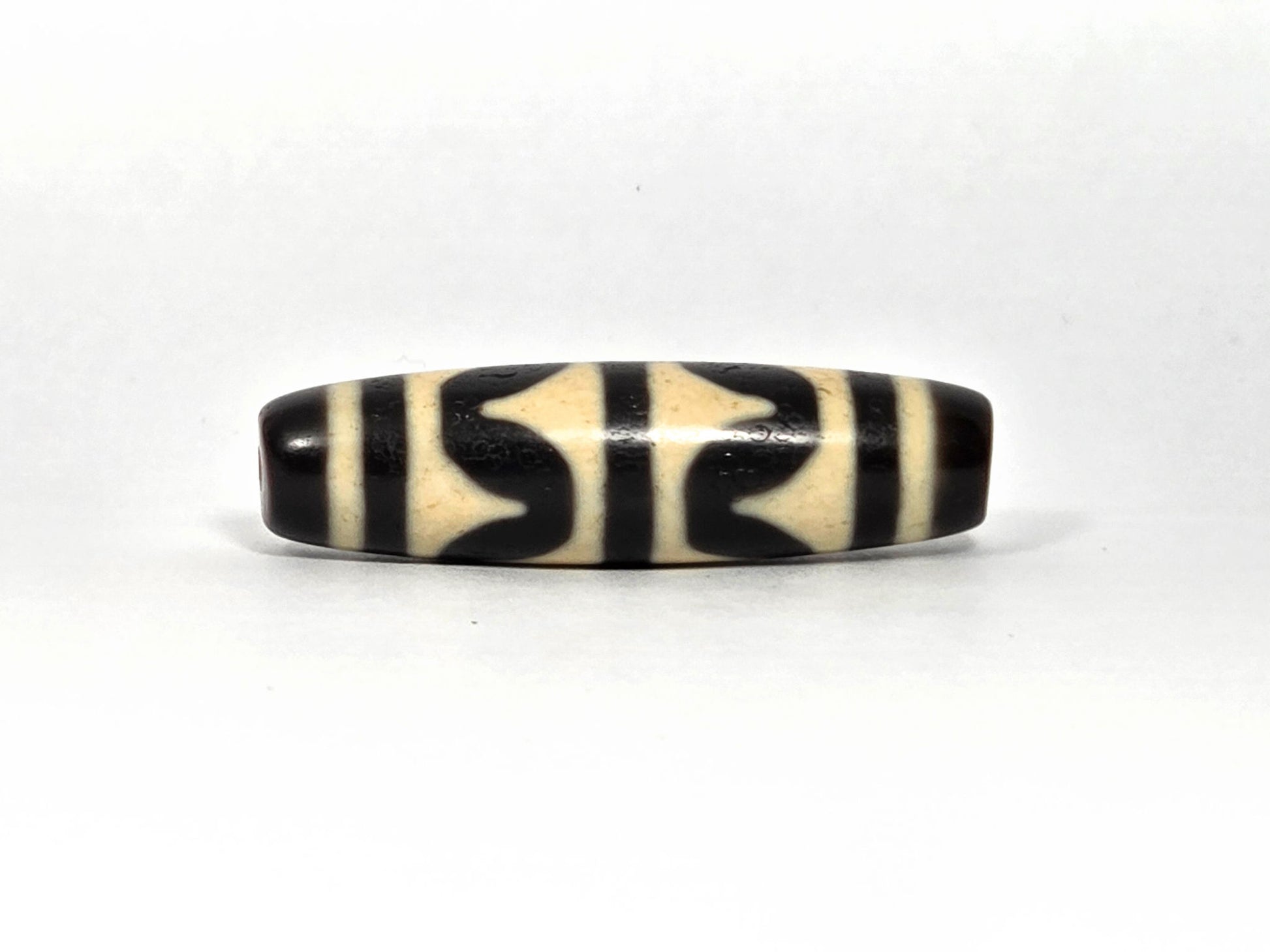 At-090226-DW9 antique double wave dzi dark brown black agate third rotation narrow profile, unretouched