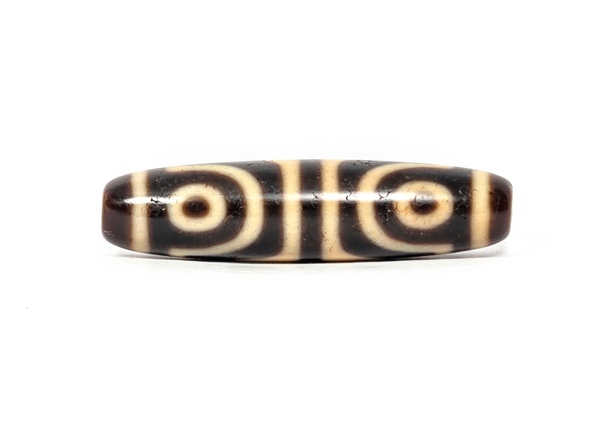 Four Eye & Tiger Tooth Dzi Bead.  Real Tibetan dzi bead.  Antique Dzi Bead.
