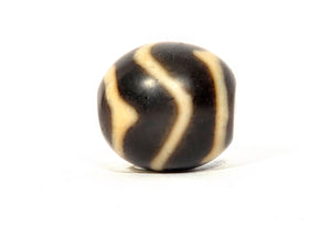 Antique Tibetan Round Dzi Bead featuring Wave & Tiger Tooth Motif (111325)