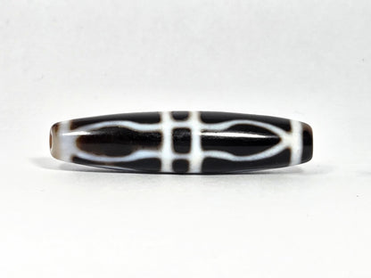 At-090226-3VJBS antique triple vajra dzi 90-degree rotation prong elements very dark brown unretouched