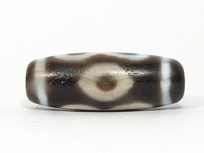 Antique Double Bat & Two Eye Motif Tibetan Dzi Bead (060725) with Bloodspots