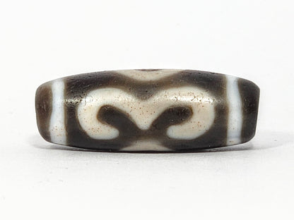 Antique Double Bat & Two Eye Motif Tibetan Dzi Bead (060725) with Bloodspots