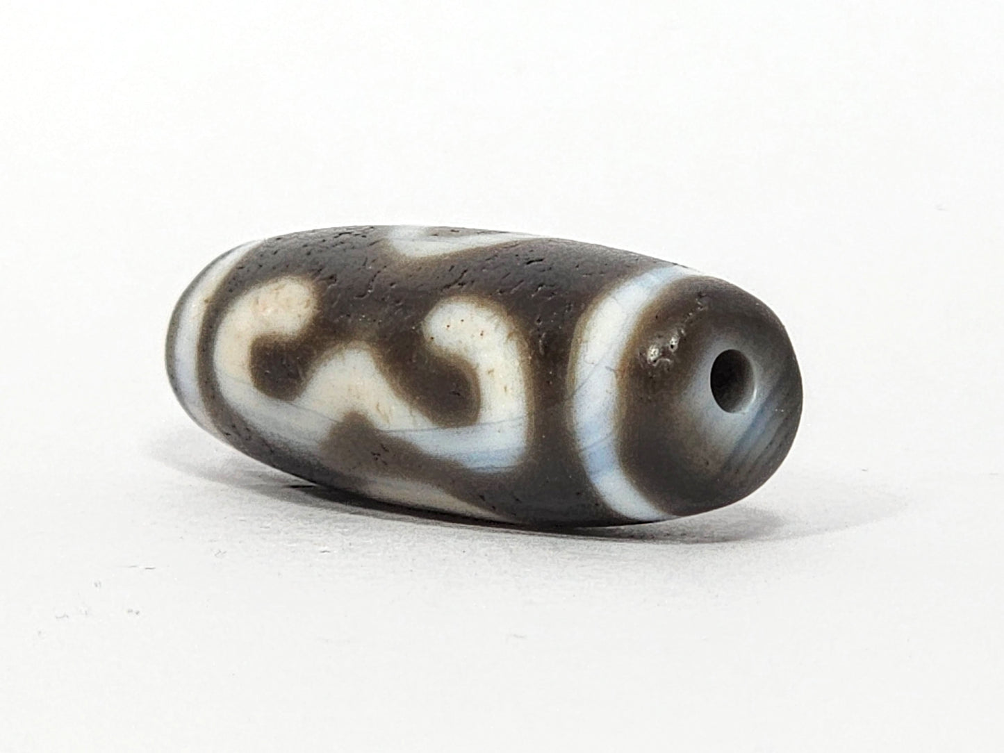 Antique Double Bat & Two Eye Motif Tibetan Dzi Bead (060725) with Bloodspots