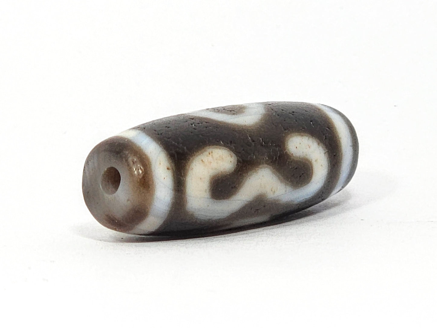 Antique Double Bat & Two Eye Motif Tibetan Dzi Bead (060725) with Bloodspots