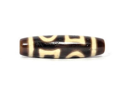 At-090425-DHE antique double heaven earth dzi very dark brown agate reverse face arch elements unretouched