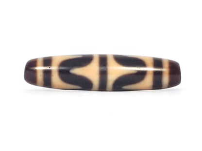 Side B of antique Double Wave dzi bead showing wide diamond-eye wave forms on cream-brown agate, At-052526-DW4