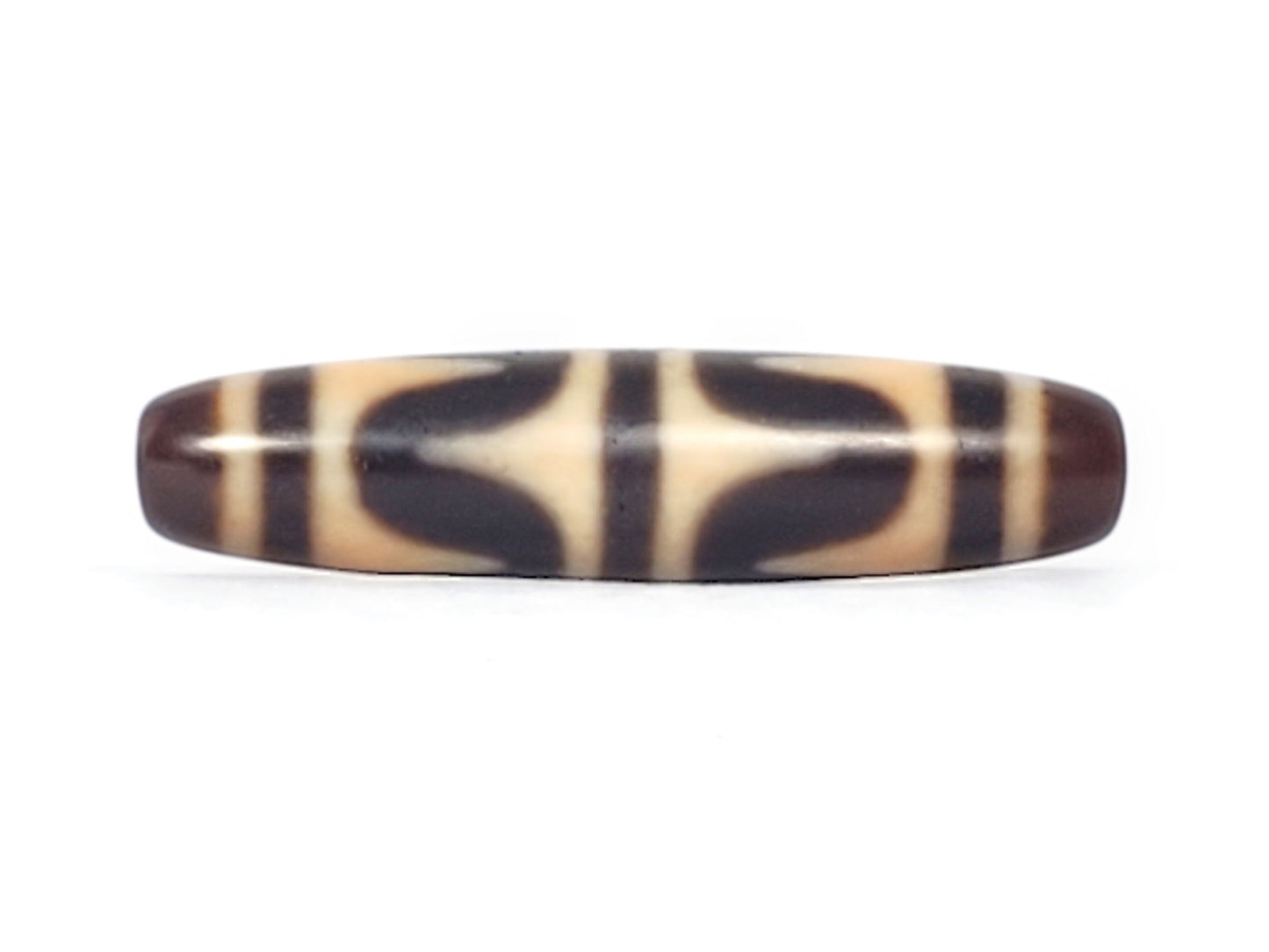 Side C of antique Tibetan Double Wave dzi bead showing large open petal wave motif on cream agate, At-052526-DW4