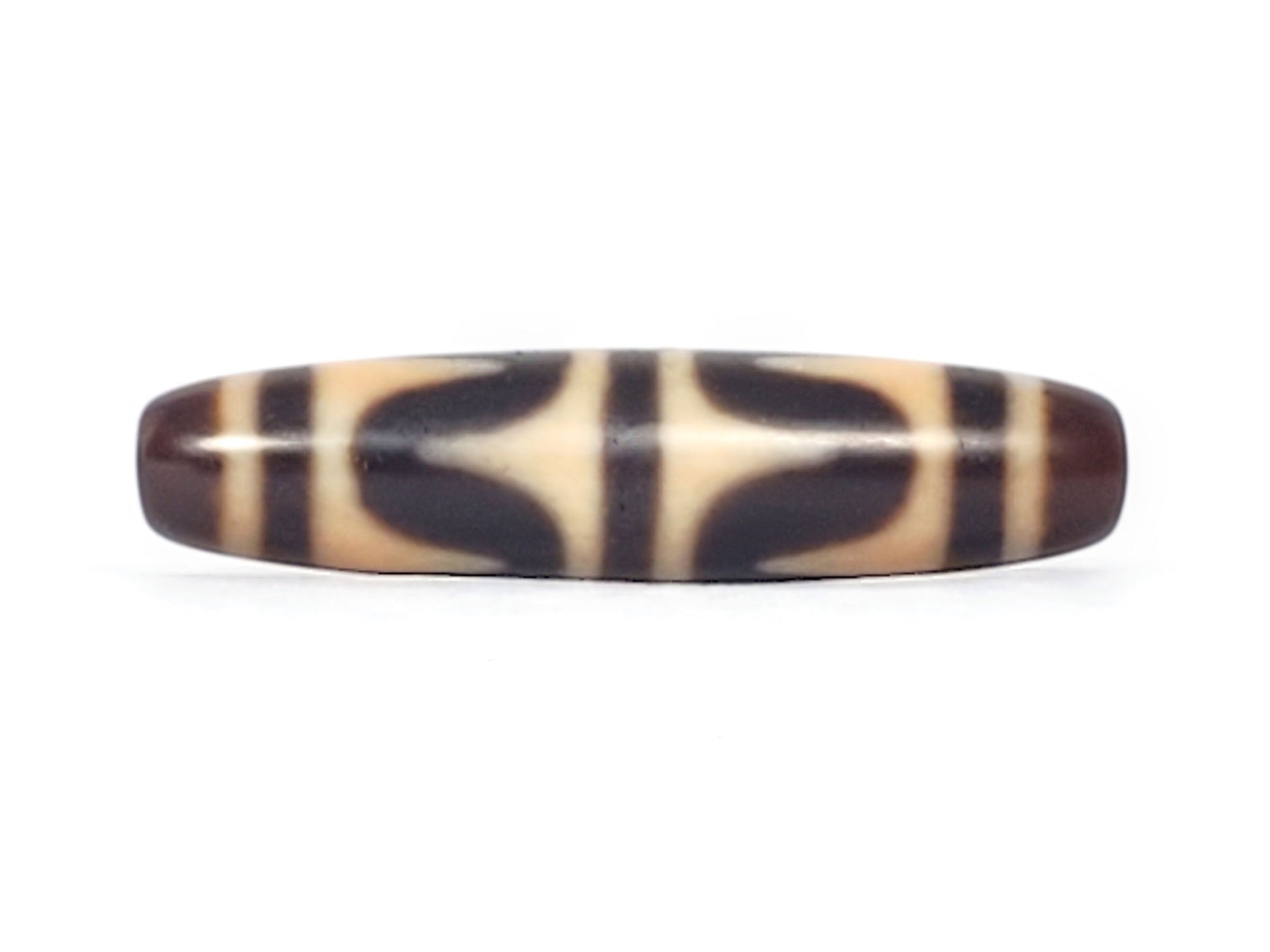 Side C of antique Tibetan Double Wave dzi bead showing large open petal wave motif on cream agate, At-052526-DW4