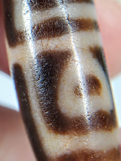 Antique Four Leaf Bodhi Dzi Bead with Bloodspots, 35.7mm × 12.1mm, Honey-Brown Agate (At-101624-FLB)