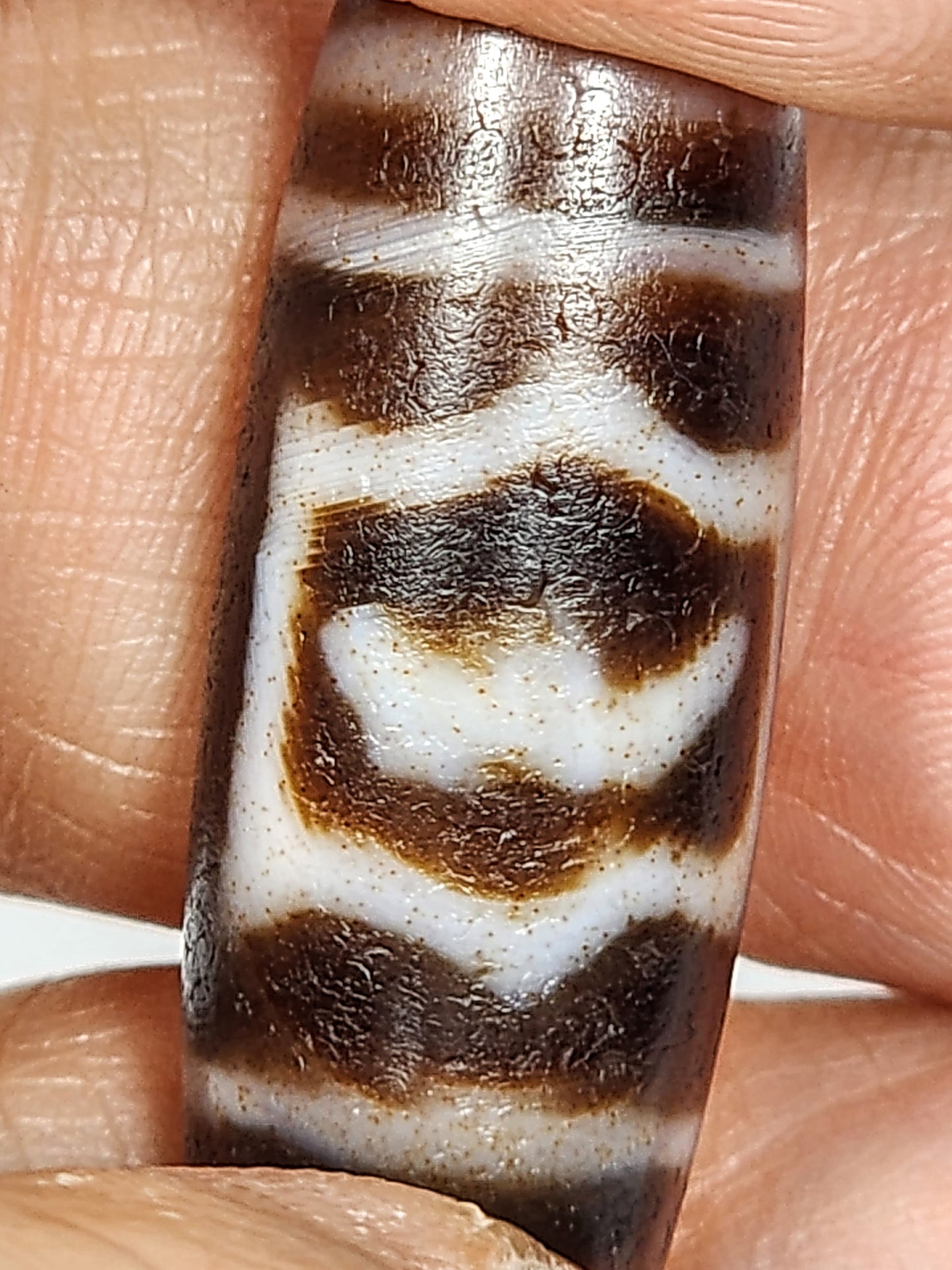 Antique Garuda Motif Dzi Bead with Bloodspots (TiD-Ant-B-Garuda-011425)