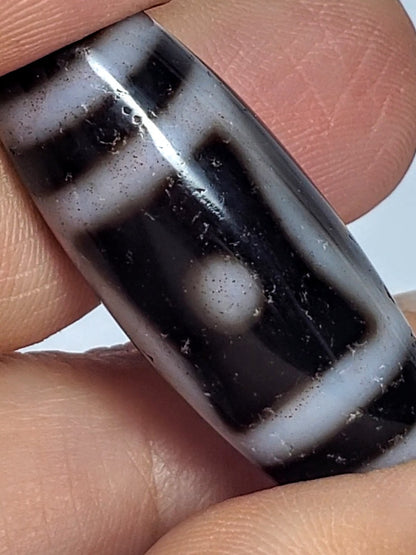 Tibetan Heaven Gate & Earth Gate Motif Dzi Bead with Bloodspots