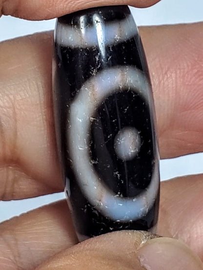 Tibetan Heaven Gate & Earth Gate Motif Dzi Bead with Bloodspots